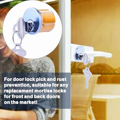 Brass Mortise Door Cylinder Locks Keyed Alike with 4 SC Keyway Keys, Commercial Door Replacement Lock - size: 1 1/8 inch
