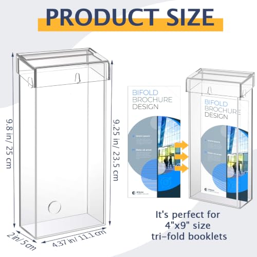 Remerry 3 Pcs Acrylic Outdoor Brochure Holder 4 x 9 Inch Waterproof Wall Mount Literature Box with Lid Pamphlet Holder for Pamphlet Map Menu Display (Clear) - color: Clear