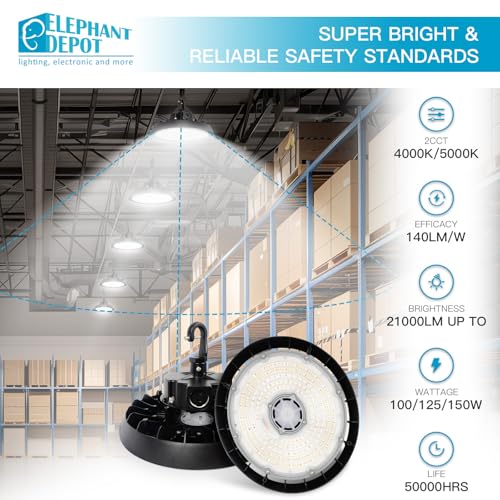 UFO Led High Bay Light with Motion Sensor, 100/120/150W, 14000/17500/21000LM, 2CCT 4000K/5000K, 0-10V Dimmable High Bay Led Shop Lights for Gym Factory Warehouse, Hook,UL