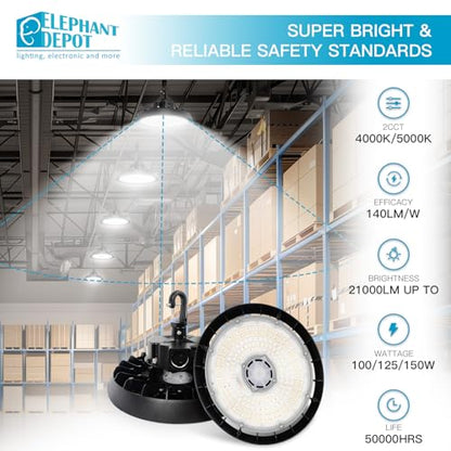 UFO Led High Bay Light with Motion Sensor, 100/120/150W, 14000/17500/21000LM, 2CCT 4000K/5000K, 0-10V Dimmable High Bay Led Shop Lights for Gym Factory Warehouse, Hook,UL