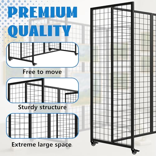 Grid Wall Panels, Grid Wall with Wheels,4x5.5Ft Gridwall Panel Display Stand,Sturdy Art Display Panels, Grid Display Stand, Black - color: Black