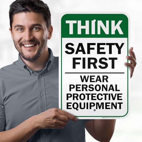 Think Safety First Wear Personal Protective Equipment Sign, 12"x18" - size: 12x18 Reflective
