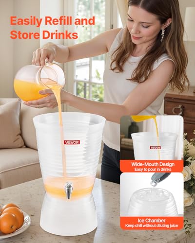 VEVOR Beverage Dispenser, 2.64 Gallon Drink Dispenser for Parties, Plastic Juice Dispensers with Spigot Ice Chamber, Iced Tea Lemonade Juice Water Dispensers, for Restaurants, Hotels, Parties