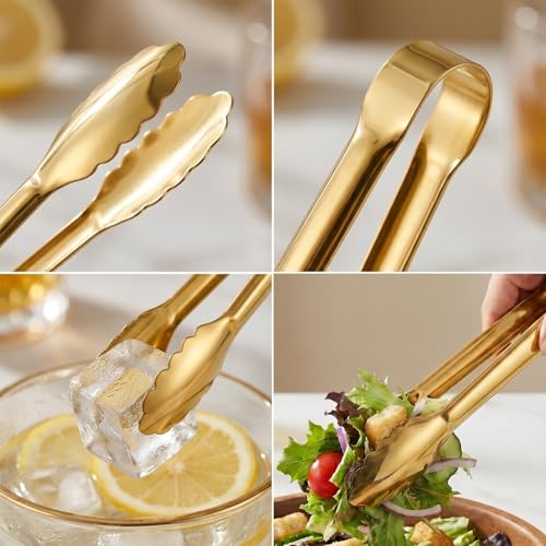 4 Pack Serving Tongs 12 Inch Salad Tongs Buffet Tongs Stainless Steel Food Tong Serving Utensils for Buffet Wedding Party Catering (12 Inch, Gold) - color: Gold, size: 12 Inch