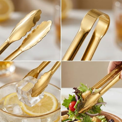 4 Pack Serving Tongs 12 Inch Salad Tongs Buffet Tongs Stainless Steel Food Tong Serving Utensils for Buffet Wedding Party Catering (12 Inch, Gold) - color: Gold, size: 12 Inch