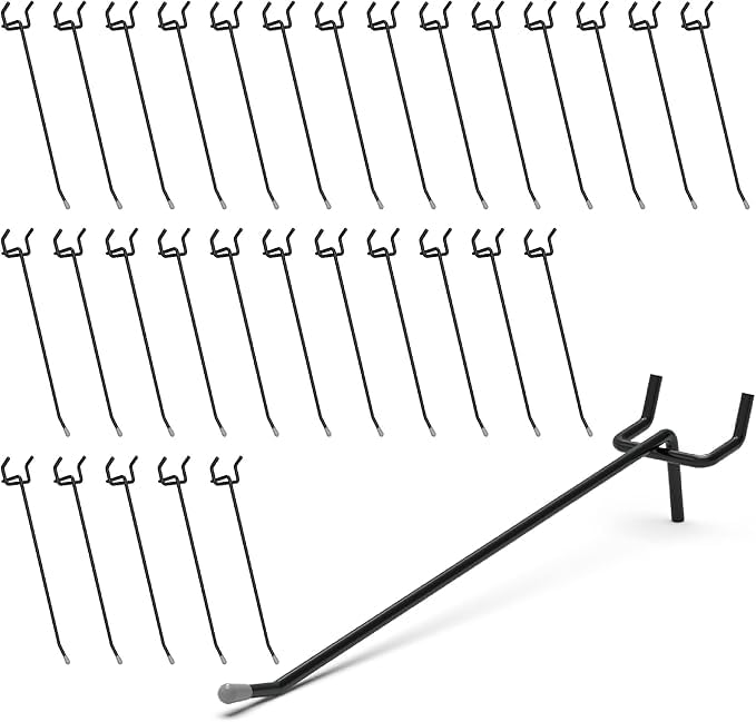 HUHOLE 50 Pack 6 Inch Black Pegboard Hooks Metal Hangers - color: Black, size: 6 Inch