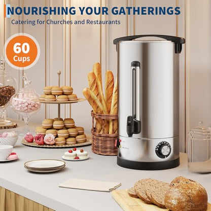 70-Cup Commercial Coffee Urn, 10L / 2.6Gal Double Wall Insulation Coffee Dispenser, Stainless Steel Large Hot Beverage Dispenser with Automatic Temperature Control & Faucet for Party Buffet, Silver - color: Silver, size: 10L/2.6Gal