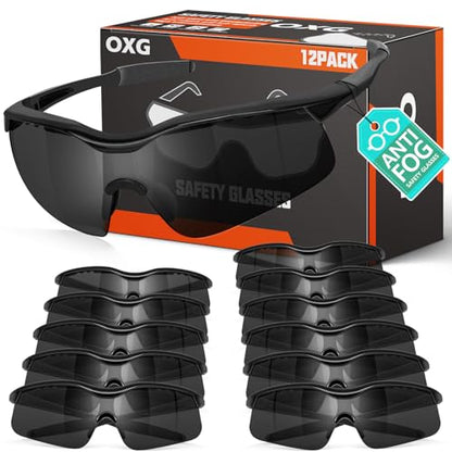 OXG 12 Pack Anti Fog Safety Glasses for Men, ANSI Z87.1 Protective Eyewear - color: Grey