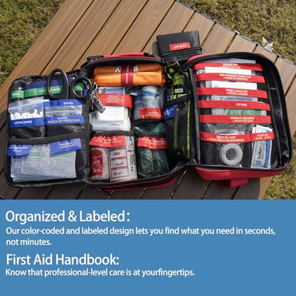 Besst Survivor Comprehensive First Aid Kits- Advanced Trauma Kits with Labeled Compartments, Large Emergencies Medical Kits for Car, Home, Camping and Outdoor Emergencies -324Piece Set - size: Max