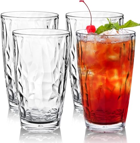 Topsky 16oz Plastic Tumblers Drinking Glasses Set of 4, Clear Acrylic Drinking Cups Wine Glasses Beverage Cups for Daily Use, Poolside, Outdoor&Indoor - Stackable, Dishwasher Safe, Easy to Clean - color: Clear 16oz