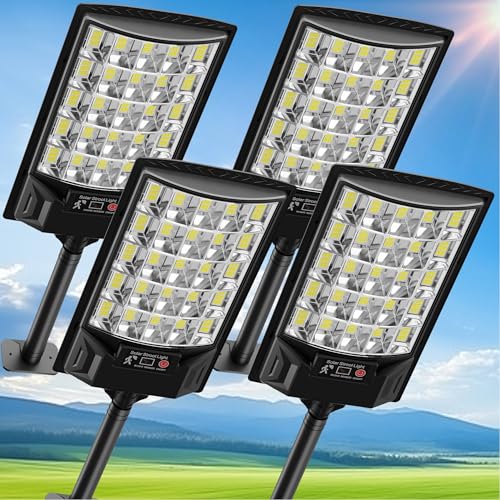 Solar Street Lights Outdoor Waterproof 4 Pack, Street Light Dusk to Dawn