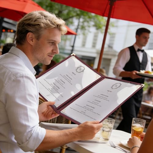 WeChef 30 Pack Restaurant Menu Covers Red 8.5x14" Double Stitched 2 Pages 4 - size: 8.5" x 14" - Book - 4 Views