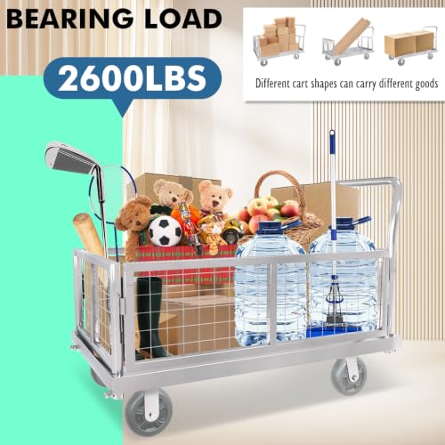 4-in-1 Platform Truck Cart with Cage 2600lbs Capacity (41“L x 24" W) - style: 41"x24" with Low Fence