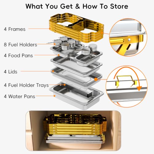Sifer 11Qt Chafing Dishes for Buffet, No Any Screws, 4 Pack, Gold - color: Gold