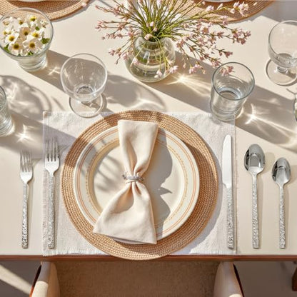 60 Pcs Hammered Silverware Set for 12, 18/10 Stainless Steel Flatware - color: Silver, size: 60-Piece