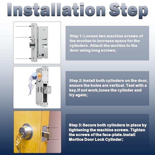 Brass Mortise Door Cylinder Locks Keyed Alike with 4 SC Keyway Keys, Commercial Door Replacement Lock - size: 1 1/8 inch