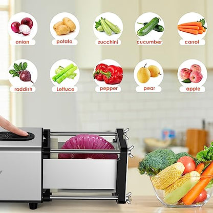 SIXRARI Electric French Fry Cutter, 1/2 & 3/8 Inch Interchangeable Stainless Steel Blades Automatic Potato Cutter, Commercial & Household Potato Slicer, Use for Potatoes Onion Cucumbers - color: Silver