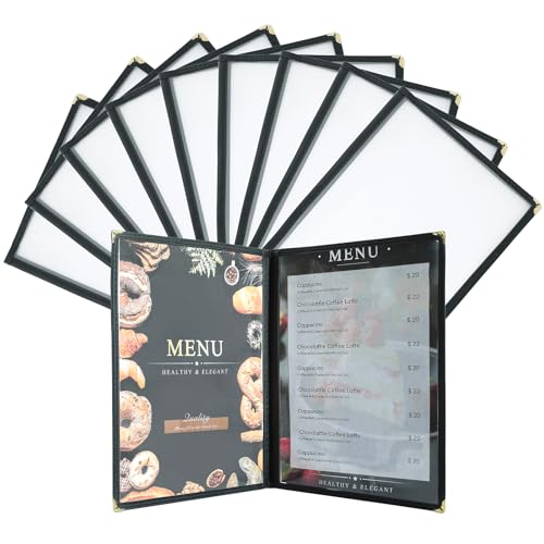 10 Pack Menu Covers 8.5 x 11, 2 Page 4 View Restaurant Menu Holders - size: 2 page