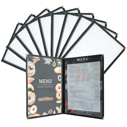 10 Pack Menu Covers 8.5 x 11, 2 Page 4 View Restaurant Menu Holders - size: 2 page