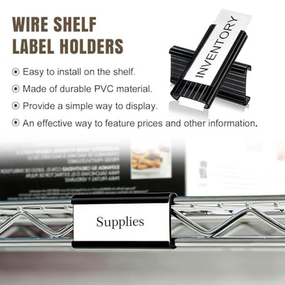 Lenink 30Pcs Wire Shelf Label Holders, Black Plastic Wire Rack Label Holder,Compatible with Metro 1-1/4in Shelves, Label Area 3in Lx1.25in H (Label Paper Insert Included) - color: Black, size: 3in