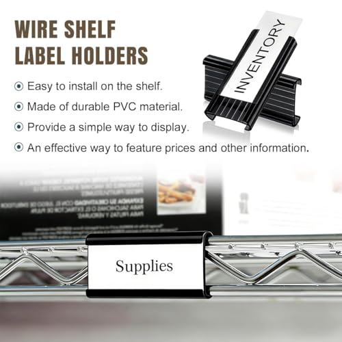 Lenink 30Pcs Wire Shelf Label Holders, Black Plastic Wire Rack Label Holder,Compatible with Metro 1-1/4in Shelves, Label Area 3in Lx1.25in H (Label Paper Insert Included) - color: Black, size: 3in