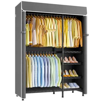 ULIFHOME F2C Covered Garment Rack 47.2" W x 16.5" D x 78.3" H, Load 692lbs - color: Black Closet with Dark Gray Cover