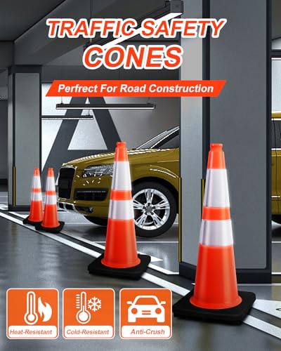 Besea 28 Inch Orange Traffic Cones, Heavy Duty Rubber Base - size: 28"(8 Cones)