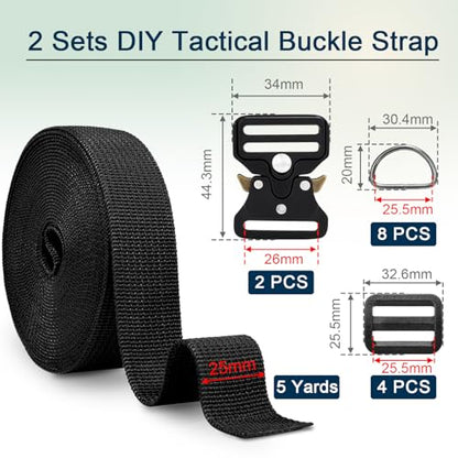 CooBigo 2 Sets 1" Tactical Buckle Strap Kit Replacement, 1 Inch Heavy Duty Tactical Belt Buckle with Adjustable Tri-glide Slider, D Ring and 5 Yard Webbing - color: F: 1" Buckle Kits