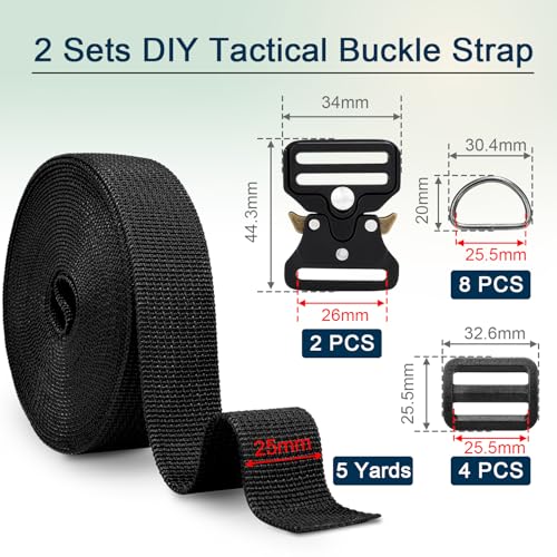 CooBigo 2 Sets 1" Tactical Buckle Strap Kit Replacement, 1 Inch Heavy Duty Tactical Belt Buckle with Adjustable Tri-glide Slider, D Ring and 5 Yard Webbing - color: F: 1" Buckle Kits