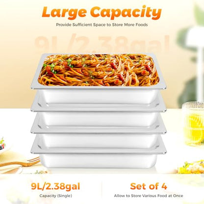 4 Pack Stainless Steel Hotel Pans, Full Size 4" Deep Commercial Food Pans With Lid Catering Food Storage Metal Pan Chafing Dishes Dinner Buffet Server for Food Prep Restaurant (21" x 12.8" x 3.9") - size: 21" x 12.8" x 3.9"