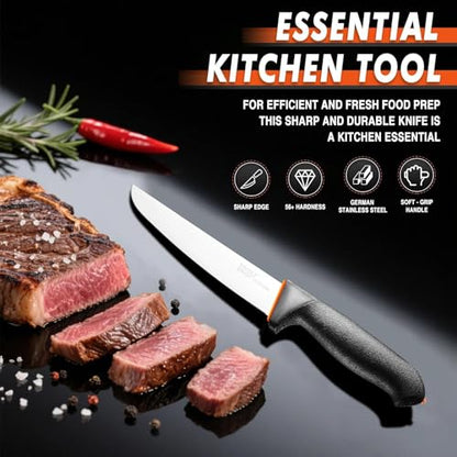 TIVOLI 6 Inch Straight Boning Knife - Butcher Knife with Non-Slip Softgrip - size: 6"
