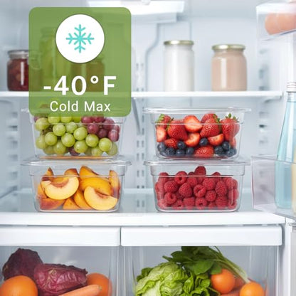 6 Pack 1/3 Size 4" Deep Polycarbonate Food Pans Plastic Clear Food Pans with Lids Stackable Transparent Foo d Storage Containers for Kitchen Restaurant Foo d Prep, Freezer-Safe