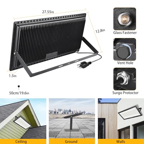 YANYCN 2 Pack 1000W LED Flood Light Outdoor,4250W Equivalent Super Bright 99500LM 5000K Daylight White FloodLight with Plug,IP66 Waterproof Commercial Lighting for Sports Fields,Counts,Arena,Stadium - color: 1000W led flood light 2pack