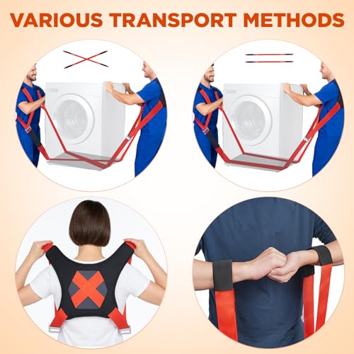 NOCOEX Moving Straps for Lifting 2-Person: Shoulder Lifting Straps System - color: Red