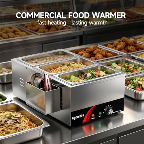 3Pan Commercial Food Warmer, 19QT Buffet Servers and Warmers 1200W