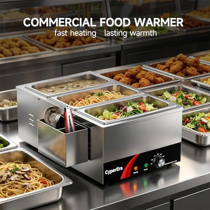 3Pan Commercial Food Warmer, 19QT Buffet Servers and Warmers 1200W