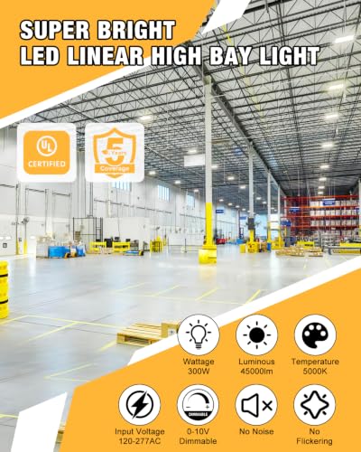 LED Linear High Bay Light, 300W 45000LM 5000K High Bay Shop Lights