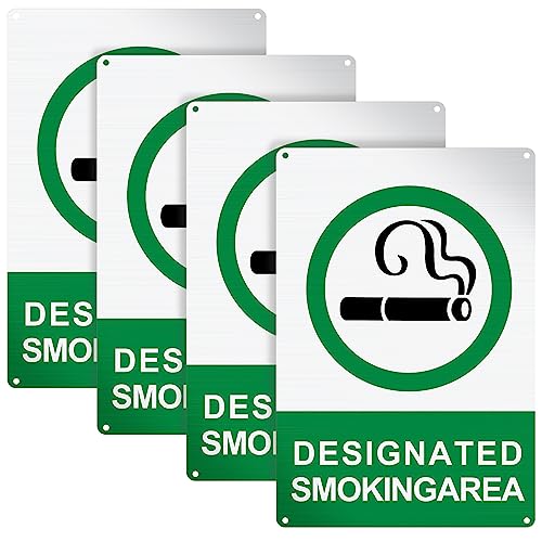 Therwen 4 Pack Designated Smoking Area Sign 7 x 10 Inch Aluminum Reflective Signs Outdoor Metal Signs for Yard Indoor Home Business, Rustproof UV Protected Weatherproof, Green, Black and White