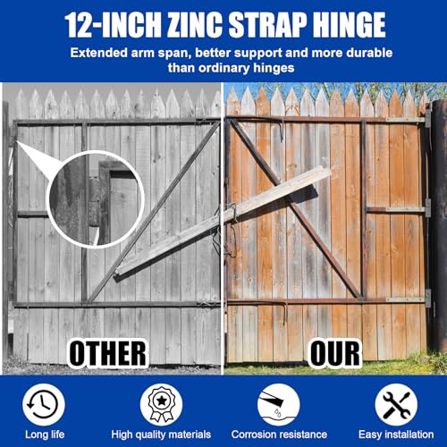 8 Pack 12” Strap Hinge Kit Heavy Duty Wall Mount Gate Hinge, Sliver