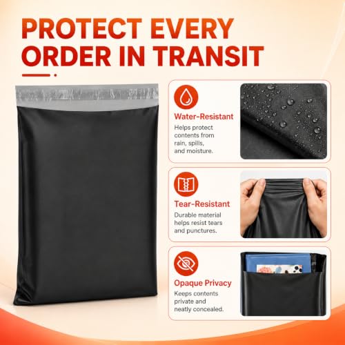 Metronic Large Poly Mailers 14.5x19 Inch 400PC Shipping Bags for Business - color: Black, size: 14.5x19 400PC