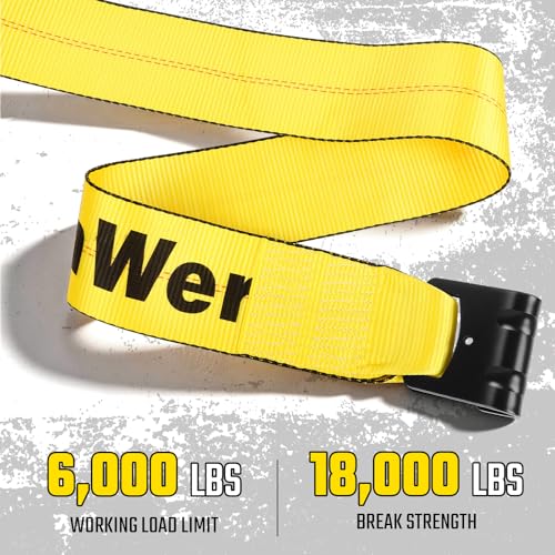 Winch Straps with Flat Hooks, Heavy Duty Tie Down Strap, 4 Pack - color: Yellow-4Pack