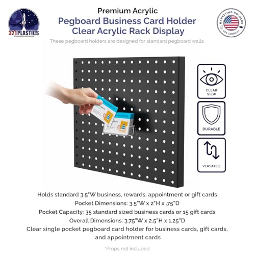Marketing Holders 2 Pack Peg Board Business Card Holder for 3.5" x 2" Membership Reward Gift Cards Clear Acrylic Organizer Rack