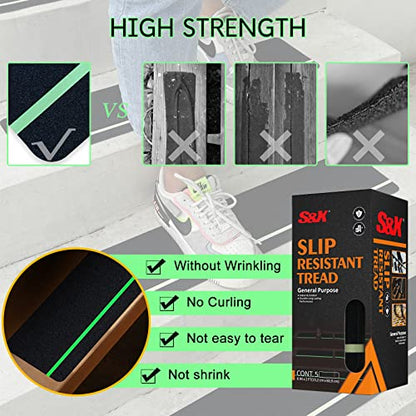 S&X Outdoor Stair Treads Non-Slip 6x24in, 5-Pack, Glow-in-Dark - color: Glow-in-the-Dark/Black, size: 6" x 24"