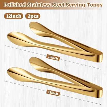 2 Pack Gold Polished Serving Tongs 12 Inch - color: Gold, size: 12 Inch