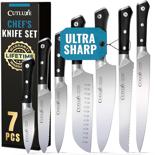 Cutluxe Chef Knife Set, 7-Piece Kitchen Knives – Razor Sharp German Steel - size: 7 Pcs Knife Set