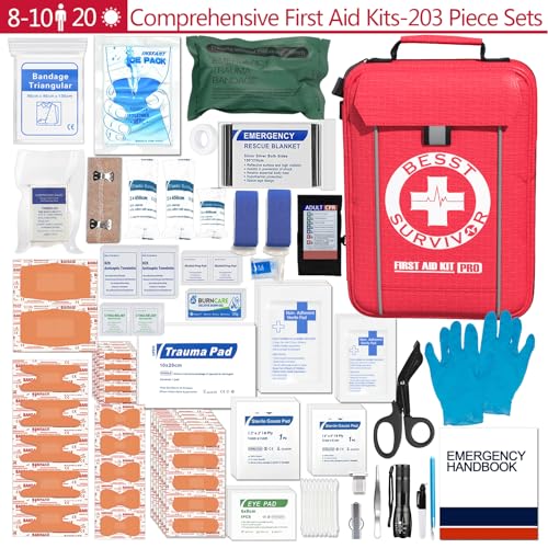 Besst Survivor Comprehensive First Aid Kit -Labeled Compartments for Trauma & Emergencies, Compact Emergency Kits for Car, Boats, Camping, Hurricanes and Outdoor Emergencies Survival -265 Piece - size: Large