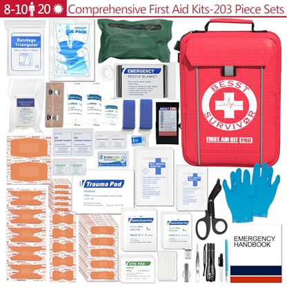 Besst Survivor Comprehensive First Aid Kit -Labeled Compartments for Trauma & Emergencies, Compact Emergency Kits for Car, Boats, Camping, Hurricanes and Outdoor Emergencies Survival -265 Piece - size: Large