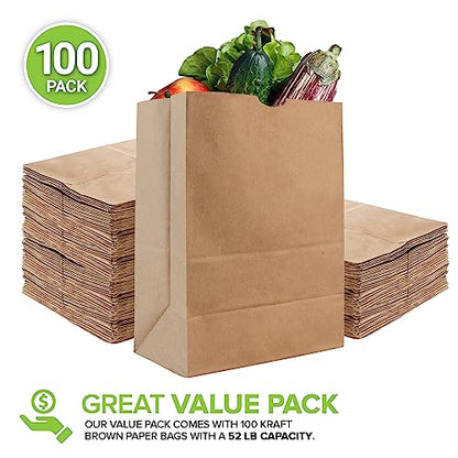 Stock Your Home 52 lb Kraft Brown Paper Bags (100 Count) – Bulk Large Grocery Bags for Shopping - size: 100 Count