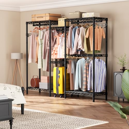 Golpart Heavy Duty Clothes Rack Metal Wardrobe with Adjustable Wire Shelves - color: Black, size: 15.75"D x 77.5"W x 77"H