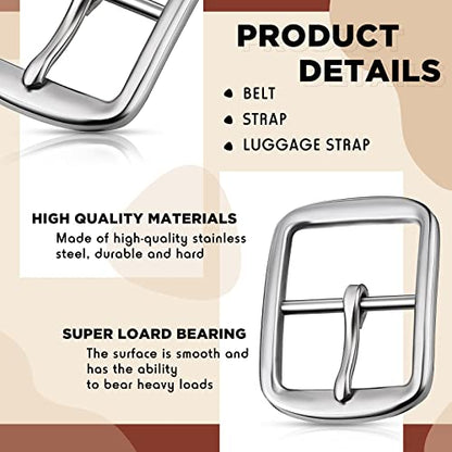 MTLEE 2 Pcs Square Belt Buckles 1.5 Inch Wide Stainless Steel, Silver